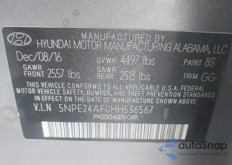 2017 Hyundai Sonata from USA, damaged, VIN 5NPE24AF0HH536567